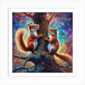 Celestial Squirrels Art Print