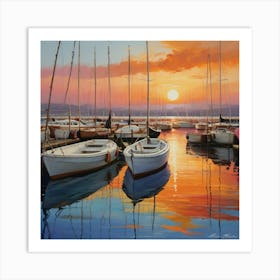 Sunset Sailboats Art Print