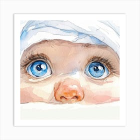 Watercolor Of A Baby With Blue Eyes Art Print