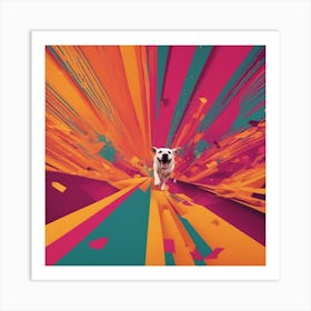 An Image Of A Dog Walking Through An Orange And Yellow Colored Landscape, In The Style Of Dark Teal (7) Art Print