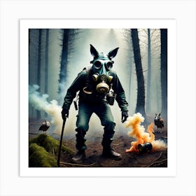Gas Mask In The Forest 3 Art Print