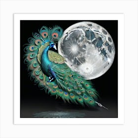 Peacock With Moon Art Print