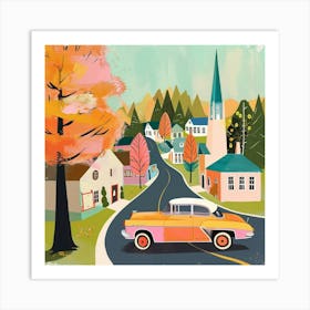 Kitsch Retro Town Illustration 3 Art Print