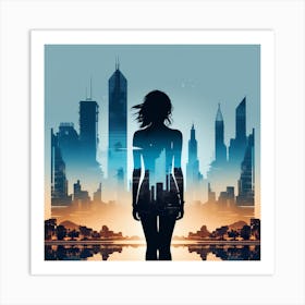 Girl and Megapolis Art Print