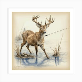 Deer Fishing 12 Art Print