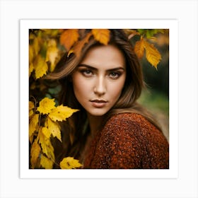 Beautiful Woman In Autumn Leaves 3 Art Print