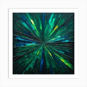 Green Burst Abstract Painting Green and Blue Color Art Print