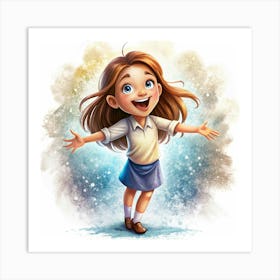 Happy Smiling Girl With Open Arms Art Print