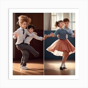 Two Kids Dancing In A Dance Studio Art Print