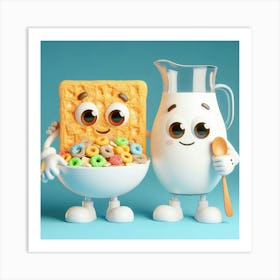 Best Friends Milk And Cereals 3d Illustration Art Print