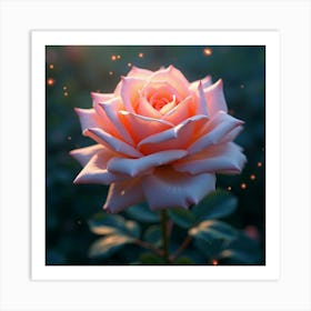 A Dreamy Rose With Petals Of Flowing, Holographic Light Blooming In A Surreal Garden Art Print