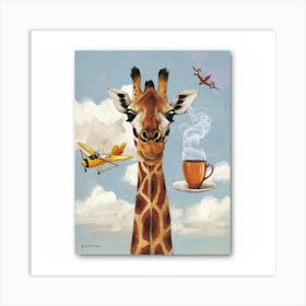 Giraffe Pilots Coffee Break Print Art And Wall Art Art Print