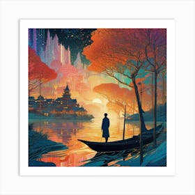 Man In A Boat authentic Art Print