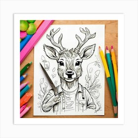 Deer Coloring Page 8 Art Print