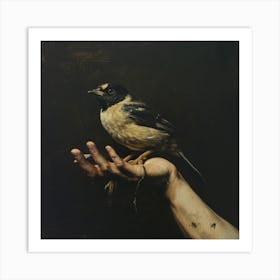 Bird Perched On A Hand Art Print