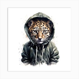Watercolour Cartoon Leopard In A Hoodie 2 Art Print