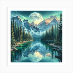 Full Moon In The Mountains Art Print