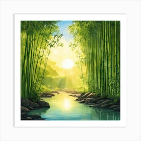 A Stream In A Bamboo Forest At Sun Rise Square Composition 346 Art Print