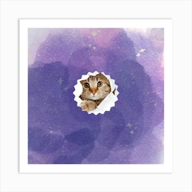 Cat Peeking Out Of Hole Art Print