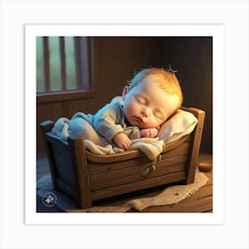 Baby Sleeping In A Cradle Art Print