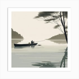 Dad and daughter Fishing In A Boat Art Print