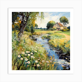 Impressionist Dreams: Riverside Retreat Art Print