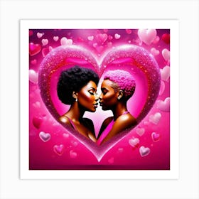 Two Women Kissing In A Heart Art Print