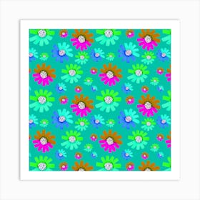 Fancy Florals Green Brown Lavender Green On Mint Art Print