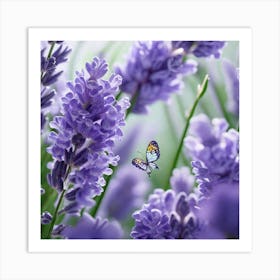 Lavender Flowers With Butterfly Art Print