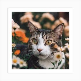 Cat In Flowers Art Print