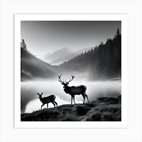 Elk black and white Art Print