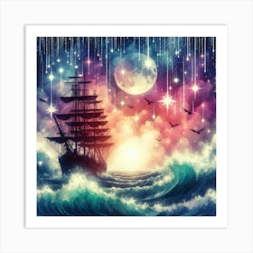 Ship In The Night Sky 3 Art Print