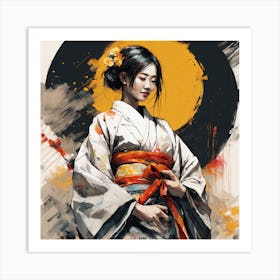 beautiful caucasian woman wearing yukata ai-drawing-generator Art Print