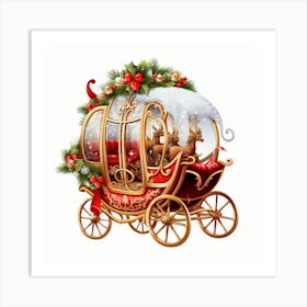 Christmas Carriage With Reindeer Art Print