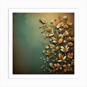 Abstract Flowers On A Blue Background Art Print