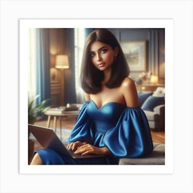 Beautiful Young Woman Working On Laptop 1 Art Print