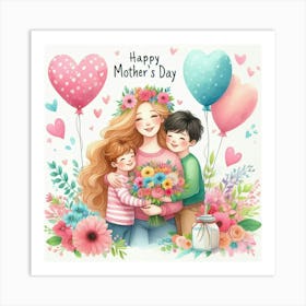 Happy Mother's Day Mother and Sons Art Print