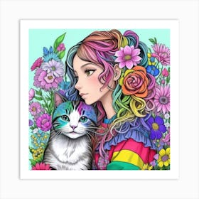 Cat and girl lucky charm 8 Art Print