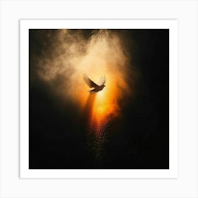 Dove Flying Through Smoke Art Print