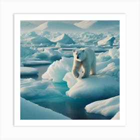 Polar Bear On Ice Floes Art Print