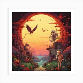 Skeletons And Birds Art Print