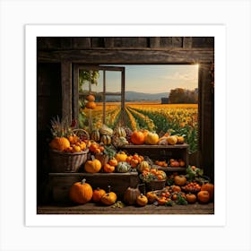 Abundant Autumn Harvest Fresh Seasonal Vegetables Cornucopia Overflowing Pumpkin Centerpiece Nat Art Print