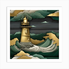Lighthouse In The Sea Landscape Art Print