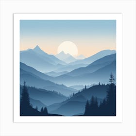 Misty mountains background in blue tone 4 Art Print