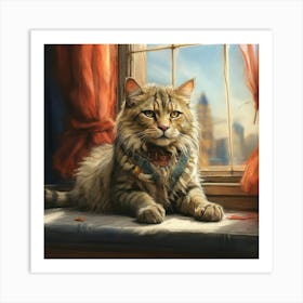 Cat Sitting On Window Sill Art Print