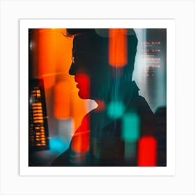 Silhouette Of A Man In Front Of A Computer Screen Art Print