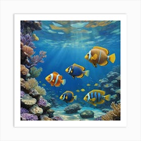 Oceanic Wonders: A Living Canvas Clown Fishes Art Print