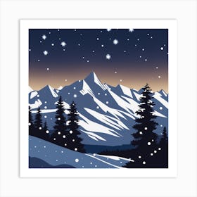 Snowy Mountains At Night Art Print