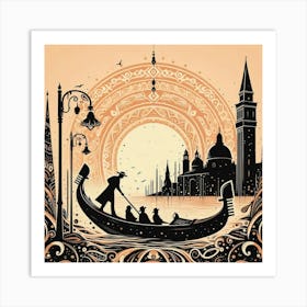 Boho art Silhouette of Gondola and Gondolier 3 Art Print