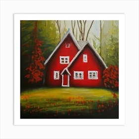 Red House In The Woods Art Print